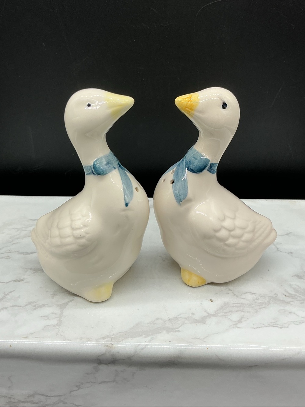 Ceramic Goose Salt & Pepper Shaker Set - Blue Scarves